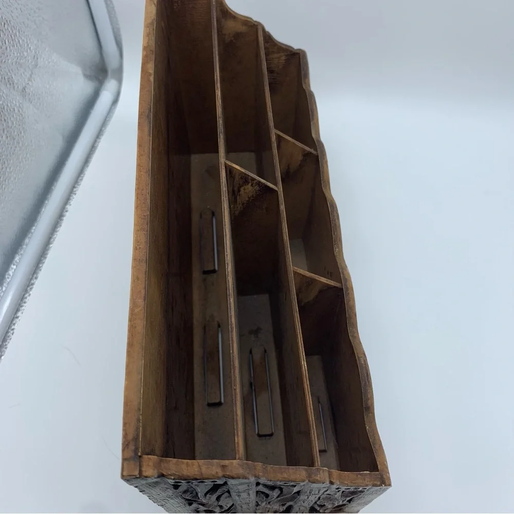 Vintage Lerner Carved Faux Wood Letter Holder Mail Organizer Storage - Picture 4 of 8